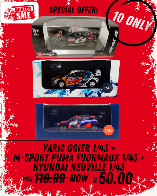 3 Model Car set- 1/43- Yaris Ogier, M-Sport Fourmaux, Hyundai Neuville